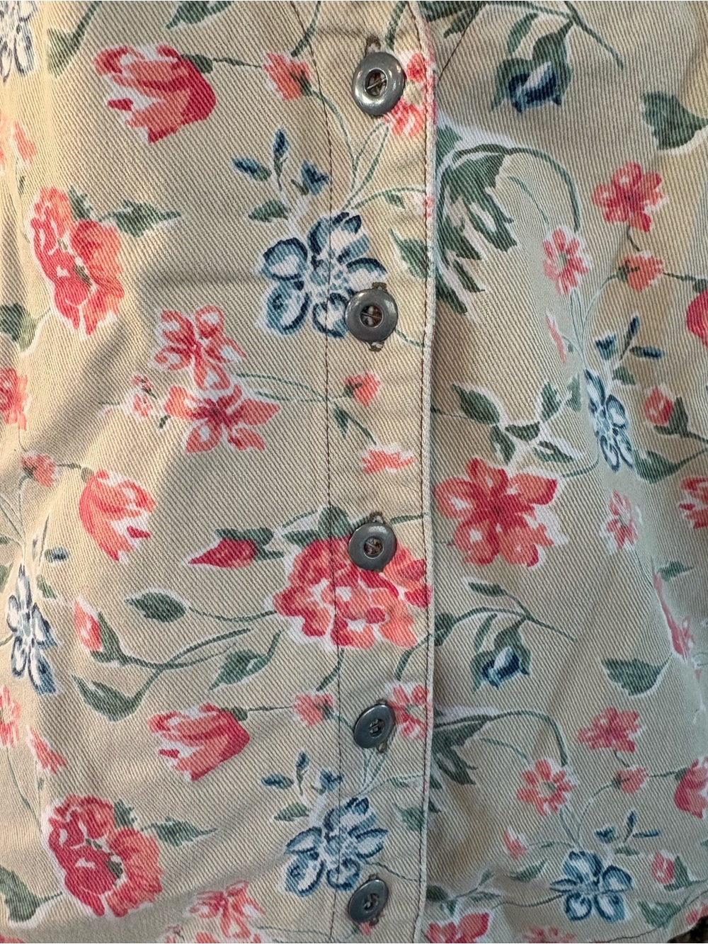 Vintage Floral Button-Front Women's Vest - Cream with Pink & Blue Flowers - Picture 2 of 4